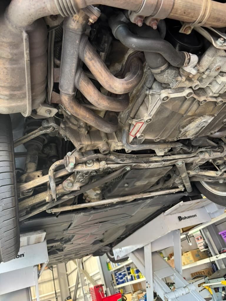 Engine number location on M96 engine oil pan, view 1